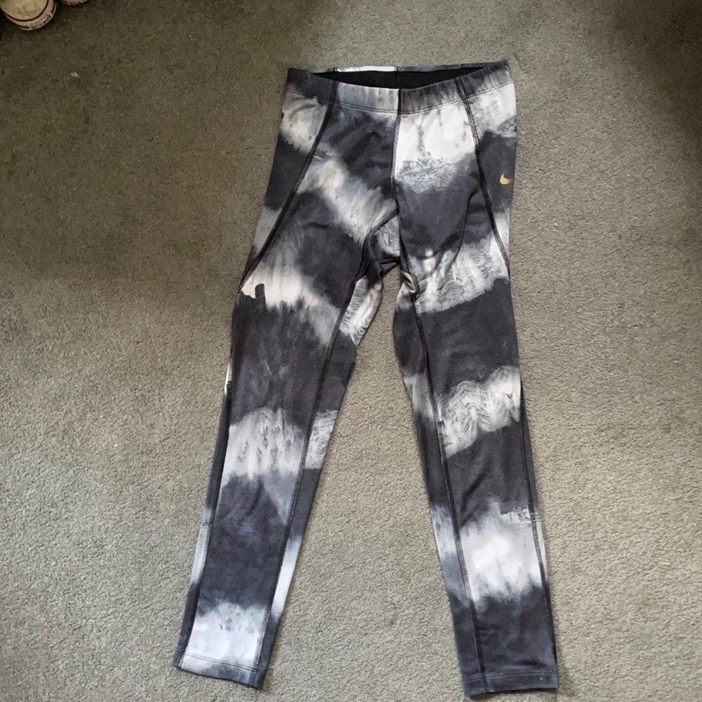 Nike leggings - cool tie dye - gold swoosh